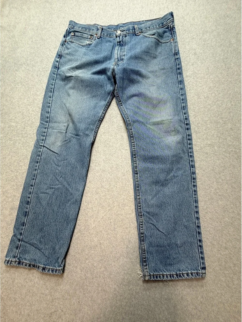 Levi's 505 Mens Jeans W38 L32 Light Wash Regular Fit Straight Leg Distressed Hem